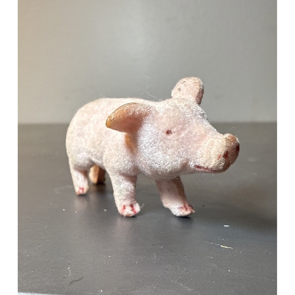 Vintage Flocked Pig Miniature Figurine Farm‎ Animal Japan Kitsch 2.5"